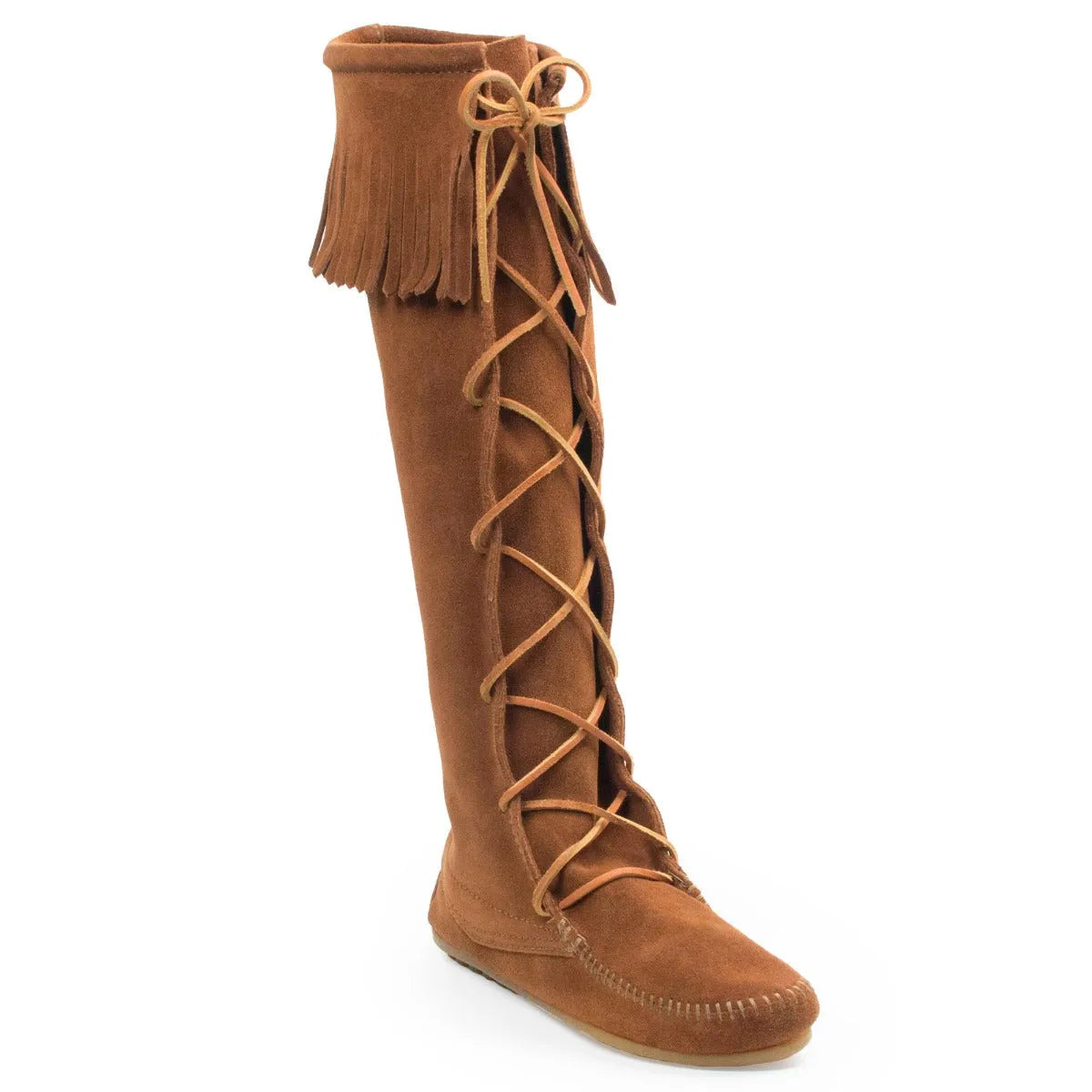 Minnetonka Front Lace Knee High Boot - Womens Boots Brown Regular