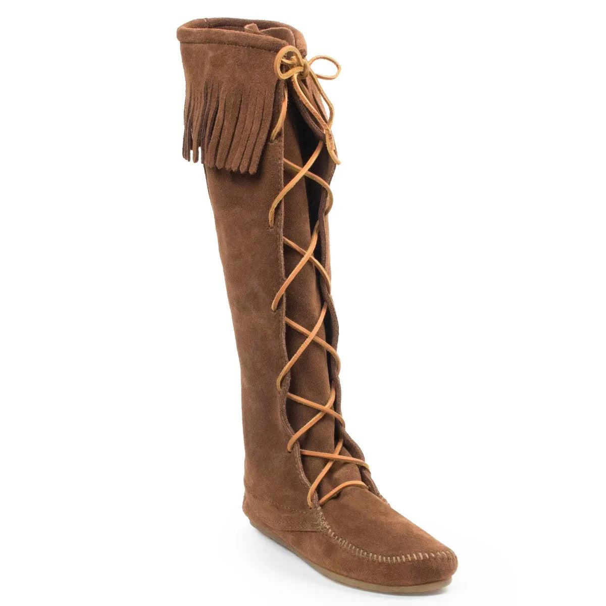 Minnetonka Front Lace Knee High Boot - Womens Boots Dusty Brown Regular