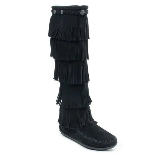 Minnetonka 5-Layer Fringe Boot - Womens Boots Black Regular