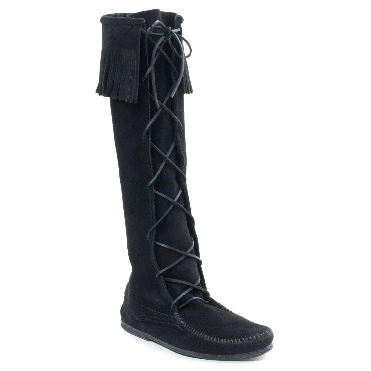 Minnetonka Front Lace Knee High Boot - Mens Boots Black Regular