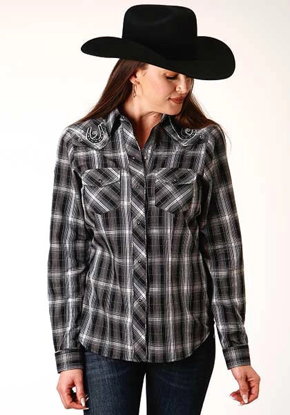 Roper 824 Horseshoe Plaid (Black) - Women's Western Shirt Black