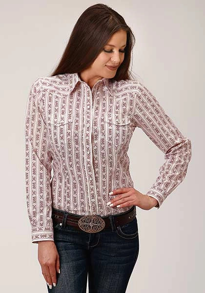 Roper 827 Wallpaper Print (Wine) - Women's Western Shirt Wine