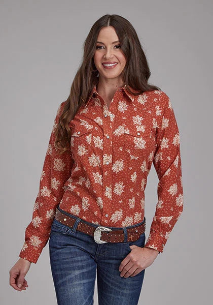 Roper 2282 Cream Floral (Orange) - Women's Western Shirt Orange