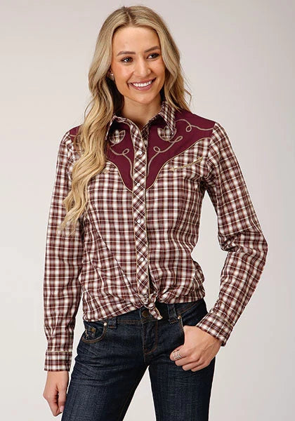 Roper 1207 Small Scale Plaid (Wine) - Women's Western Shirt Wine