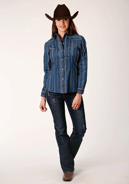 Roper 1724 Floral Wallpaper (Navy) - Women's Western Shirt