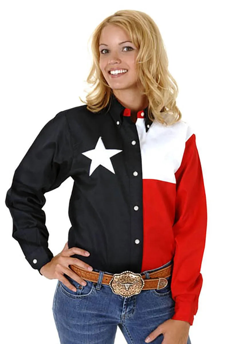 Roper Texas Flag Snap Long Sleeve - Women's Shirt Red White Blue