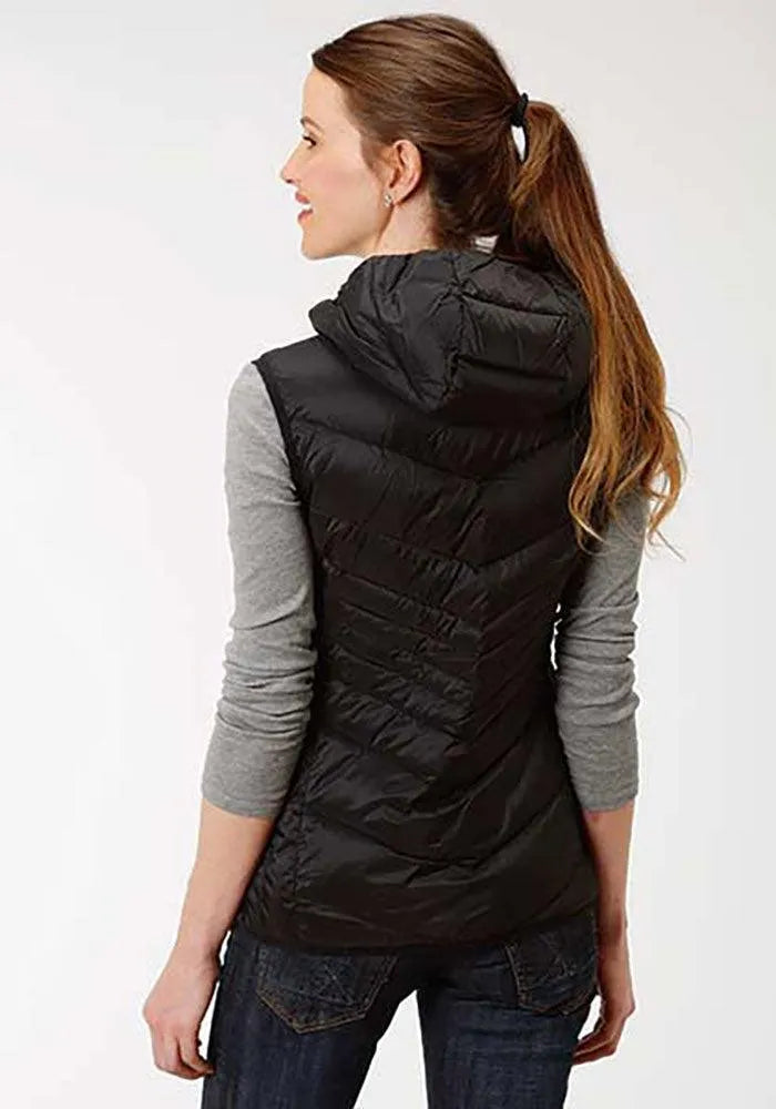 Roper Hooded Chevron Quilted Down Vest (Black) - Women's Vest