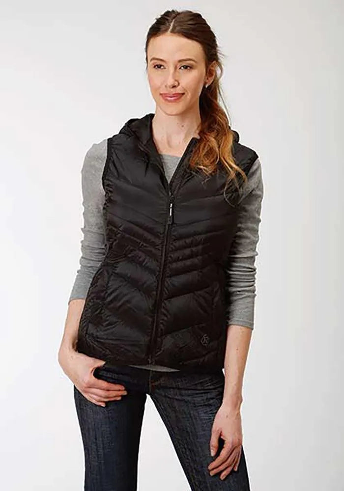 Roper Hooded Chevron Quilted Down Vest (Black) - Women's Vest Black