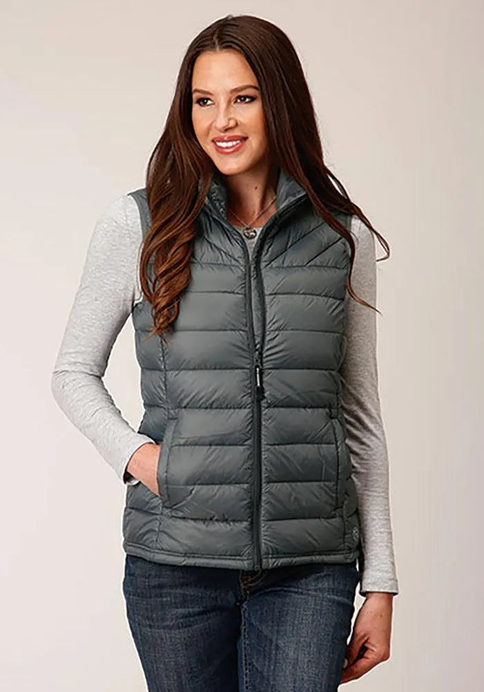 Roper Horizontal Quilted Down Vest (Grey) - Women's Vest Grey