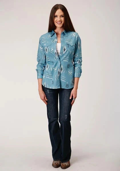 Roper 01057 Aztec Nash Up (Blue) - Women's Western Shirt Blue