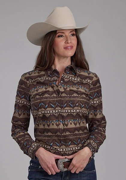 Roper 2175 Distressed Aztec (Brown) - Women's Western Shirt Brown