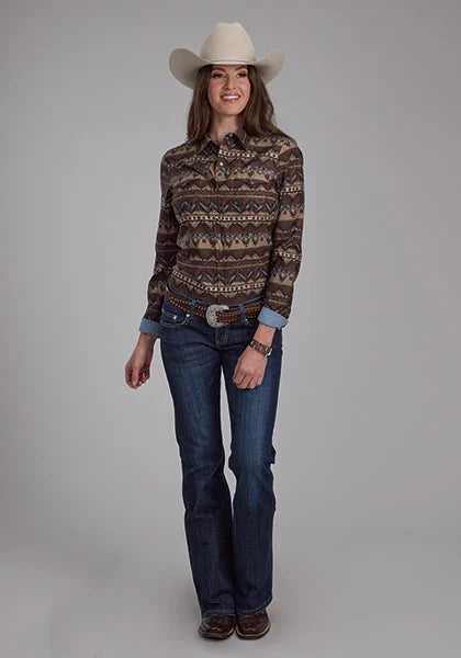 Roper 2175 Distressed Aztec (Brown) - Women's Western Shirt