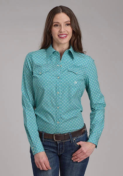Roper 2250 Stretch Four Point Foulard (Turquoise) - Women's Western Shirt Turquoise