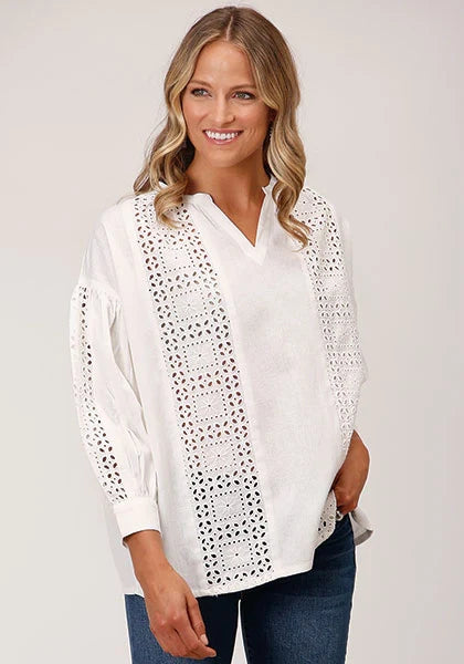 Roper 1599 3/4 Sleave (White) - Women's Western Blouse White