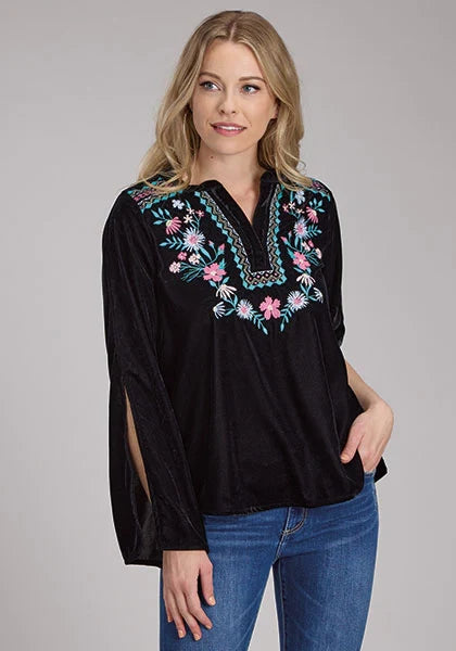 Roper 2335 Poly Velvet (Black) - Women's Western Blouse Black