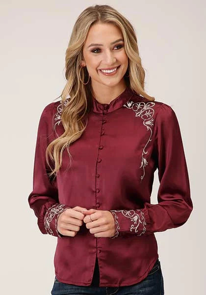 Roper 1425 Poly Satin (Red) - Women's Western Blouse Red