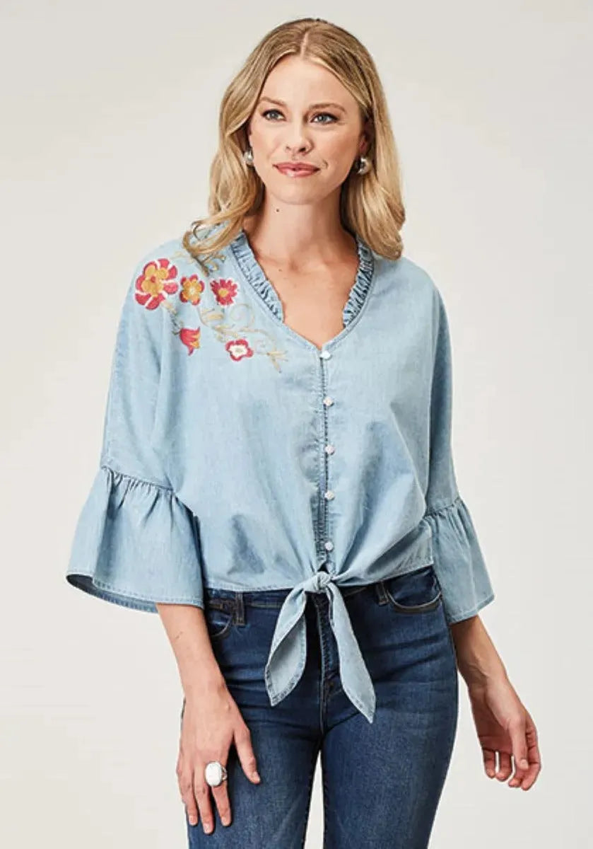 Roper Floral Applique (Denim) - Women's Cotton Shirt Denim