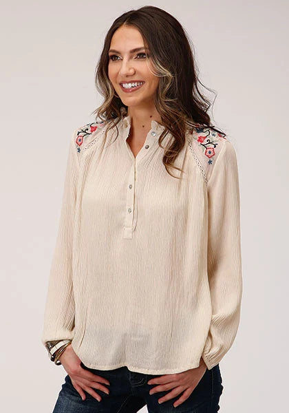 Roper 1293 Crinkle Rayon (White) - Women's Western Blouse White