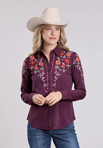 Roper 2654 Solid Poly (Purple) - Women's Western Blouse Purple