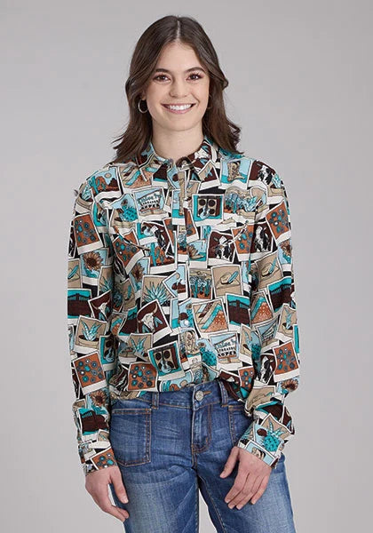 Roper 2224 Photo Collage (Multi) - Women's Western Blouse Multi