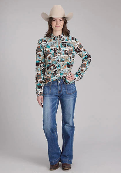 Roper 2224 Photo Collage (Multi) - Women's Western Blouse