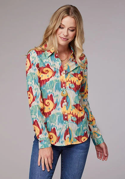 Roper 2073 Ikat Paisley (Blue) - Women's Western Shirt Blue