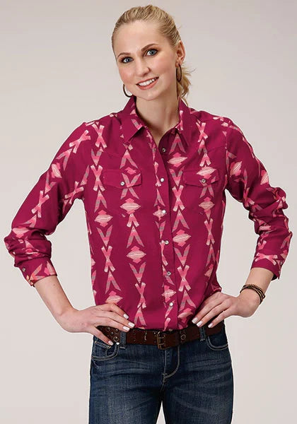 Roper 1275 Aztec Print (Wine) - Women's Western Shirt Wine