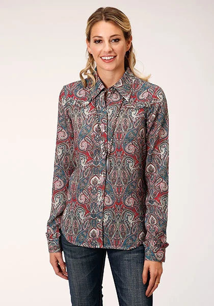 Roper 1279 Sage Paisley (Multi) - Women's Western Blouse Multi