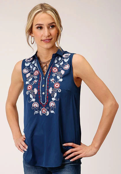 Roper 1520 Poly Crepe (Blue) - Women's Sleeveless Shirt Blue