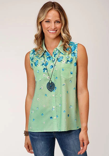Roper 1545 Summer Floral (Green) - Women's Sleeveless Shirt Green