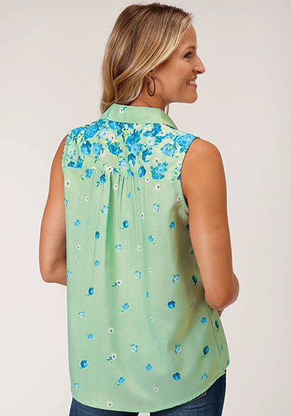 Roper 1545 Summer Floral (Green) - Women's Sleeveless Shirt