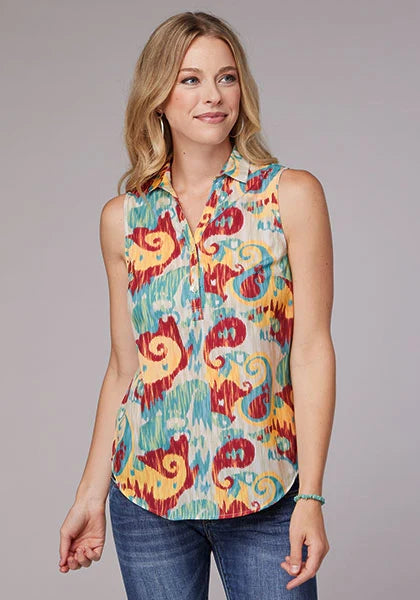 Roper 2073 Ikat Paisley (Blue) - Women's Sleeveless Shirt Blue