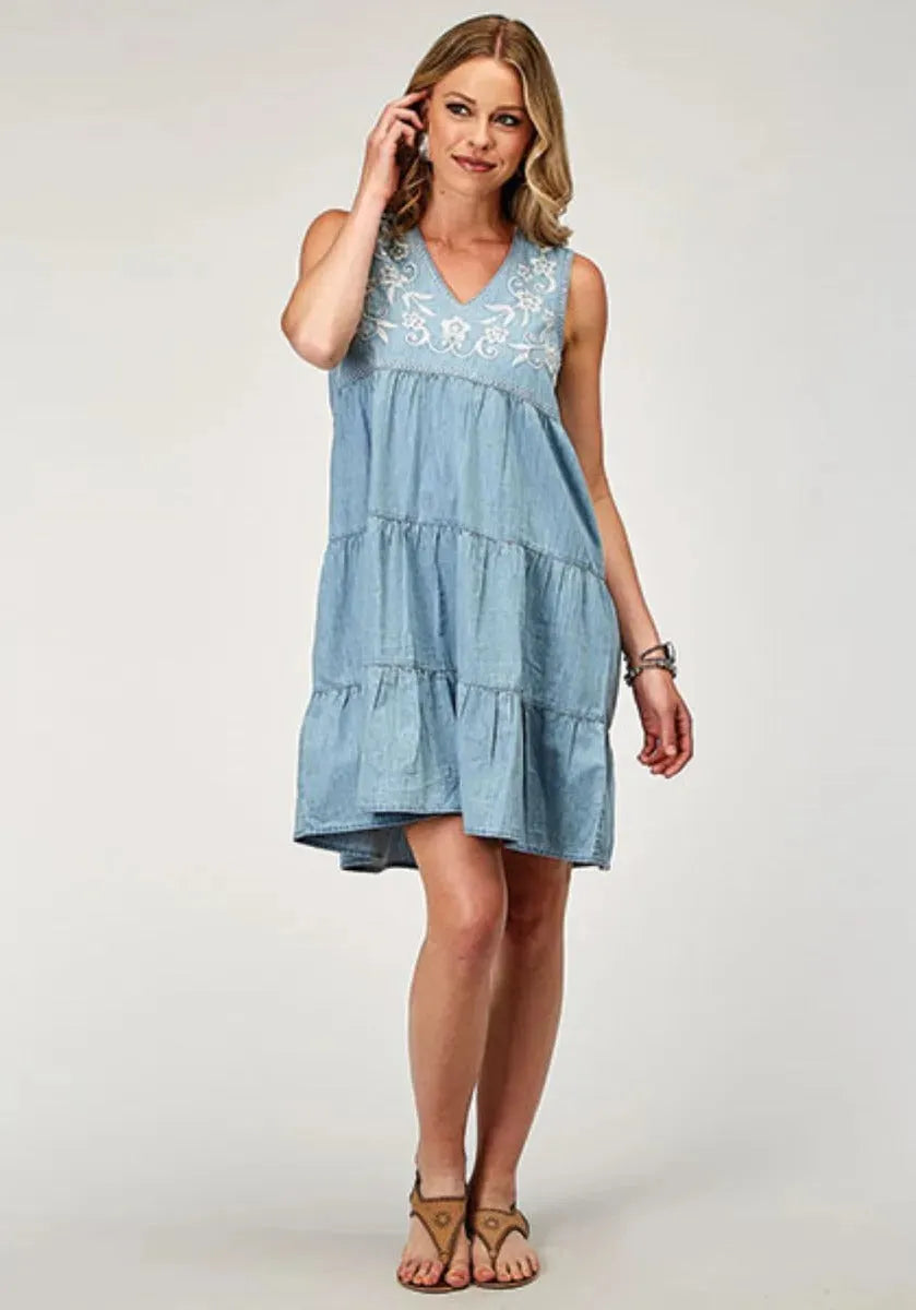 Roper Super-Cute Denim (Blue) - Women's Cotton Dress Blue
