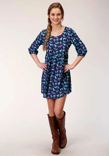 Roper 00338 Horse Print (Blue) - Women's Dress Blue