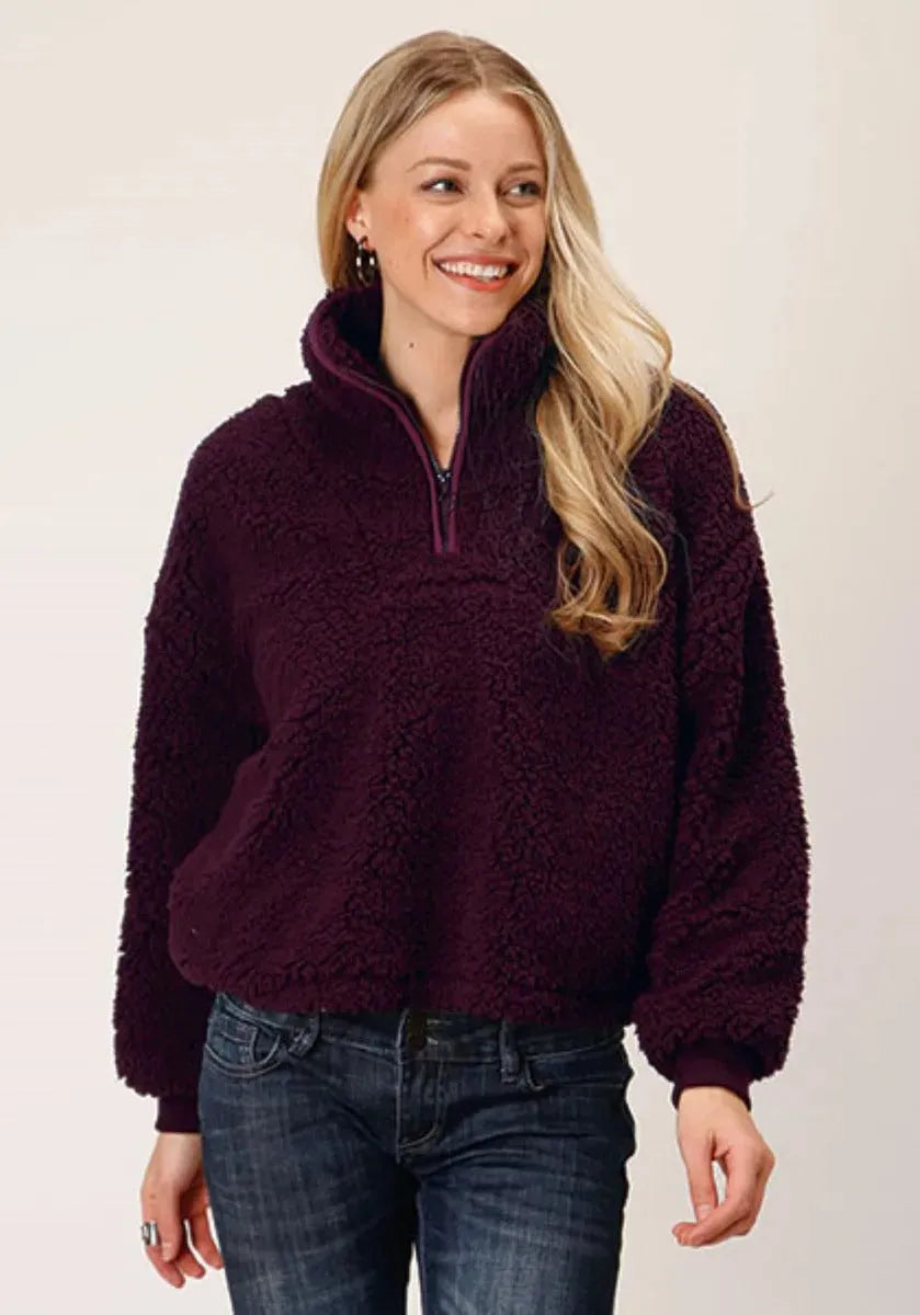 Roper Cropped Polar Fleece Pullover (Wine) - Women's Fleece Pullover Wine