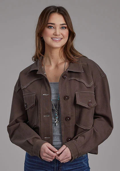 Roper 2272 Printed Knit (Brown) - Women's Cropped Jacket Brown