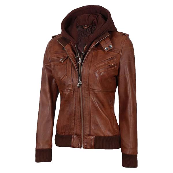 Women's Retro Flyer Original Leather Bomber Jacket Brown