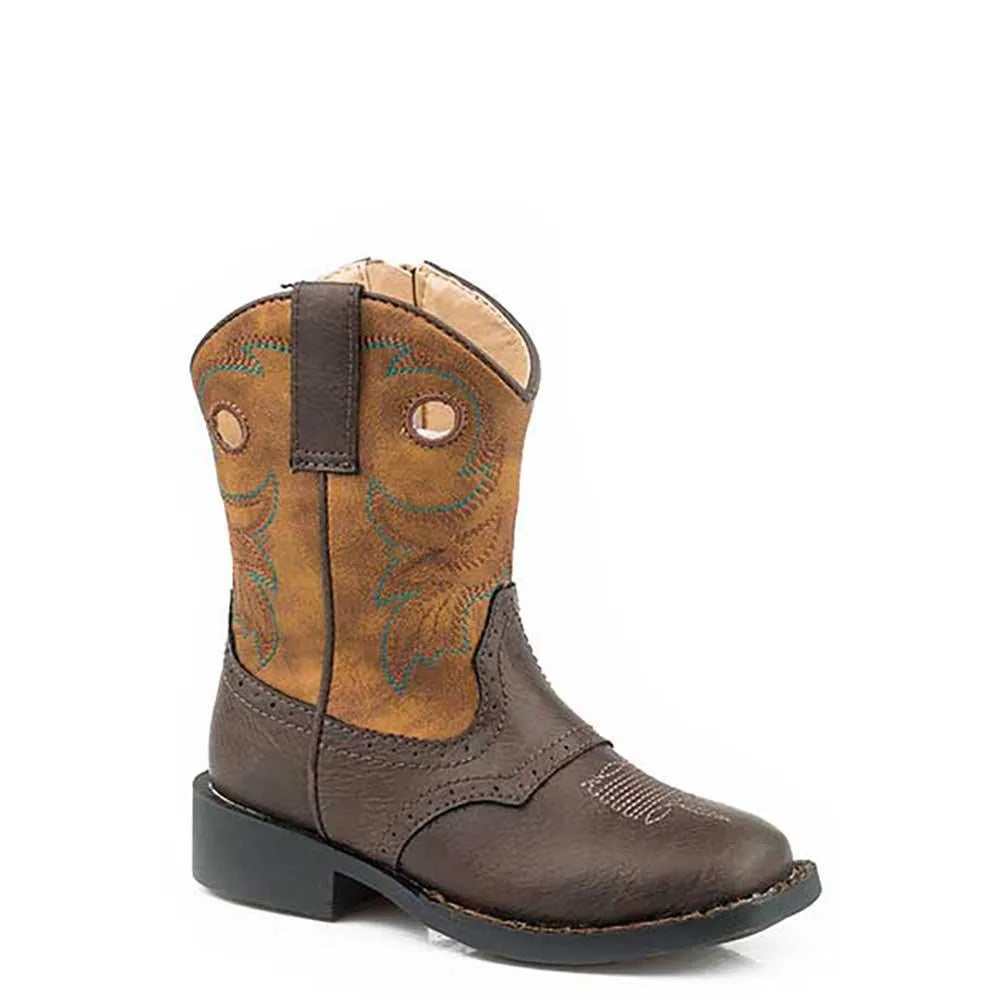 Roper Daniel (Tan/Dark Brown) - Toddler Cowboy Boots Tan