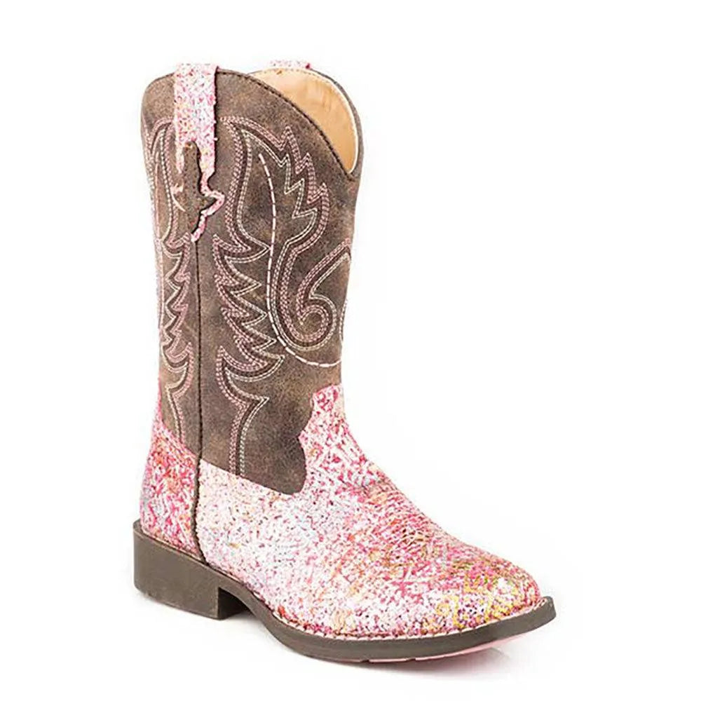 Roper Glitter Aztec - Little Kids Cowgirl Boots Pink