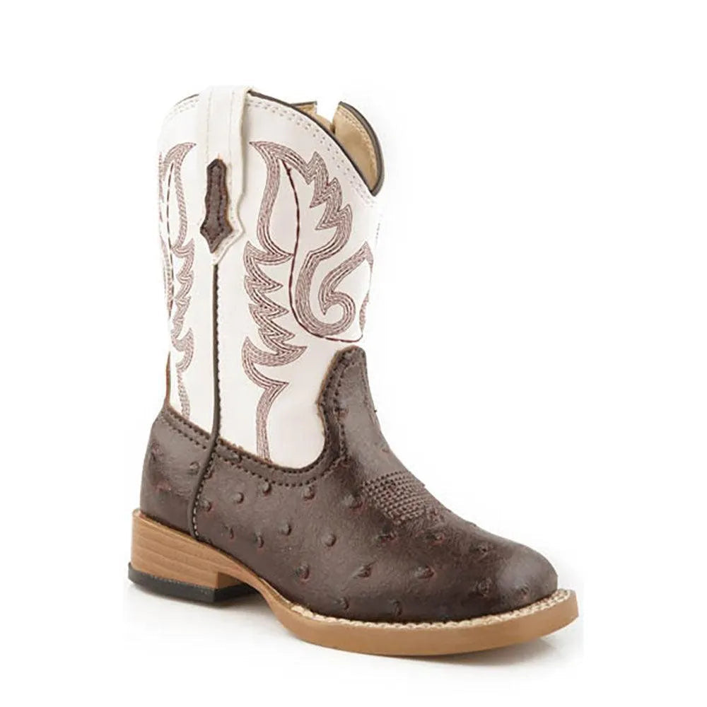 Roper Bump (White/Brown) - Toddler Cowboy Boots White