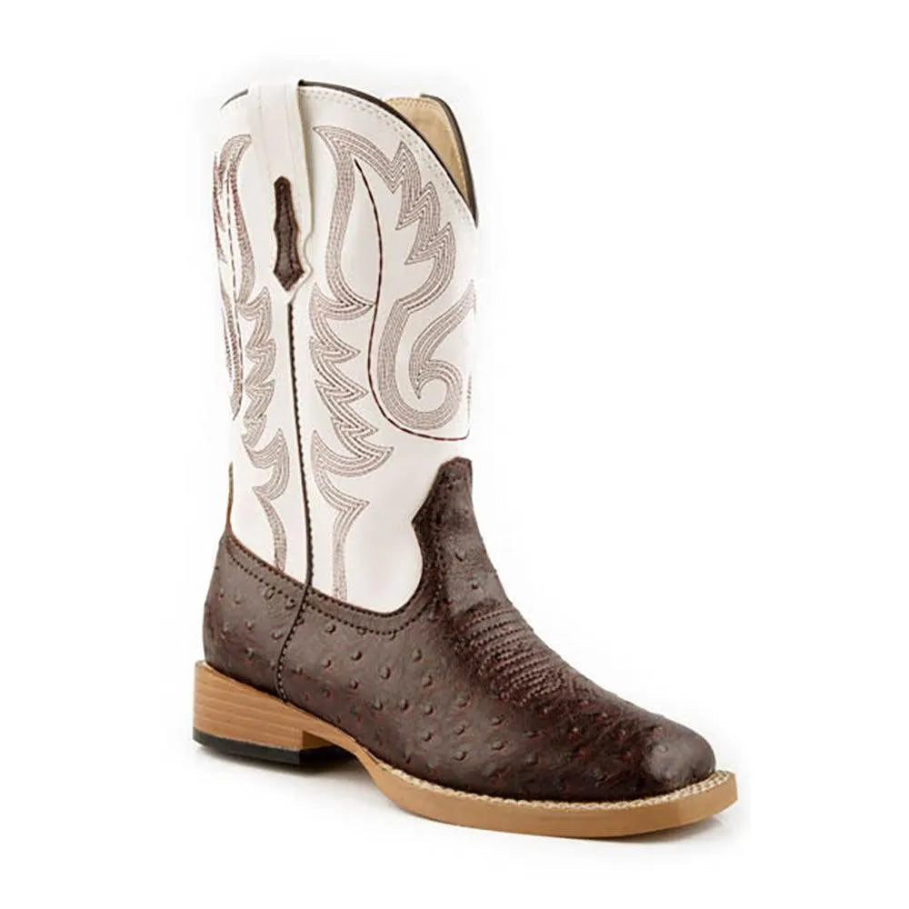Roper Bump (White/Brown) - Little Kids / Big Kids Cowboy Boots White