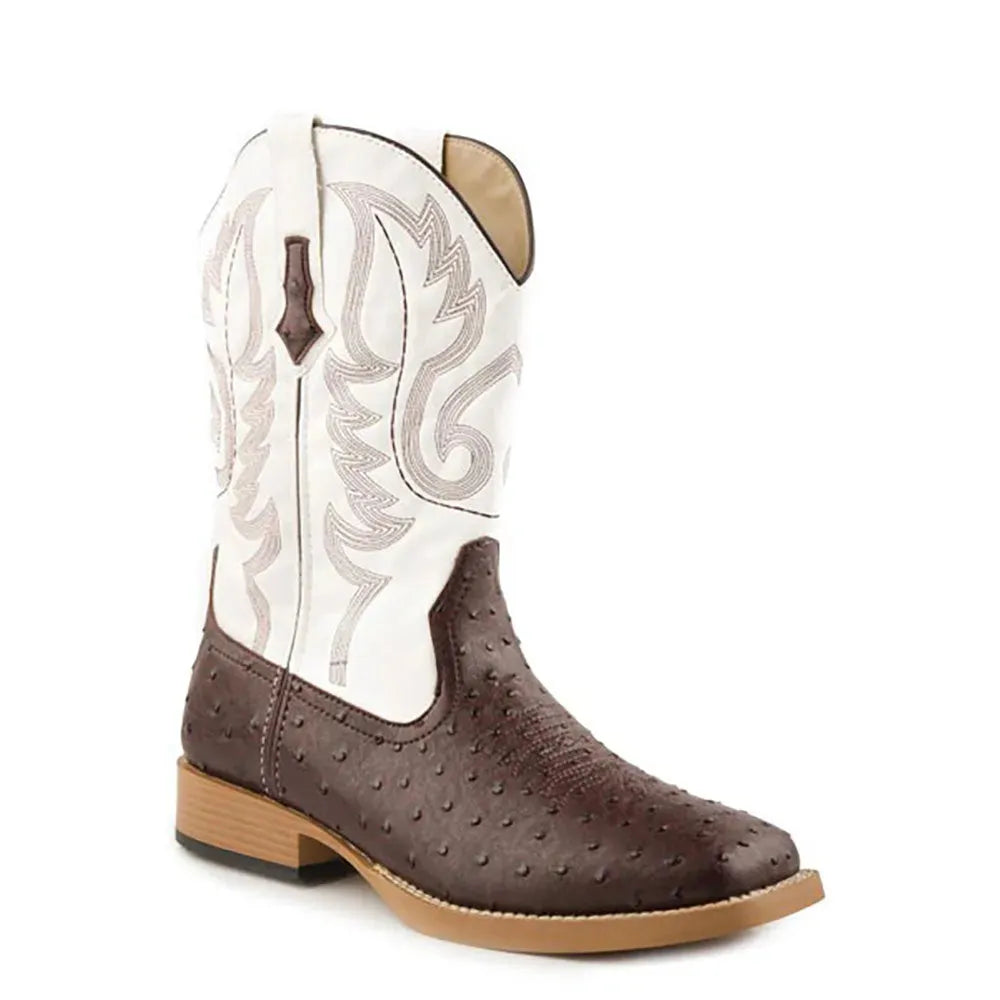 Roper Bump (White/Brown)- Mens Cowboy Boots White Regular