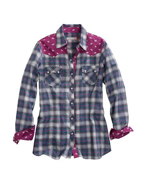 Tin Haul 00167 Star Ombre Plaid (Blue) - Women's Western Shirt Blue