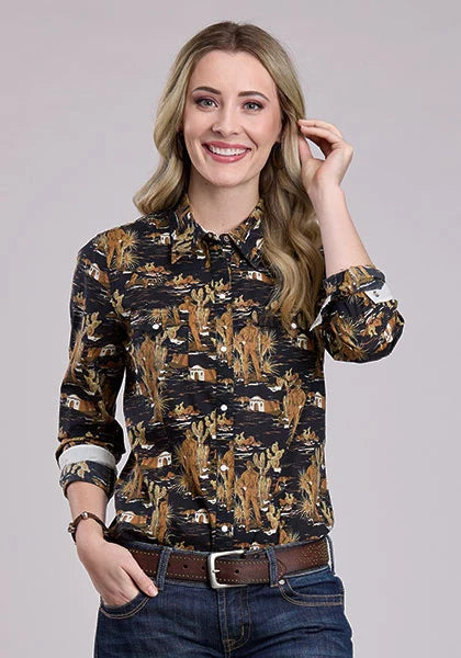 Tin Haul 2565 Cowboy Print (Black) - Women's Western Shirt Black