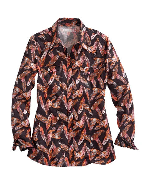 Tin Haul 1272 Feather Print (Black) - Women's Western Shirt Black