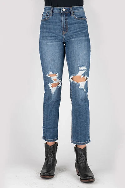 Tin Haul 525 Rachel Fit Distressed (Medium Wash) - Women's Highrise Jeans Denim Medium Wash A