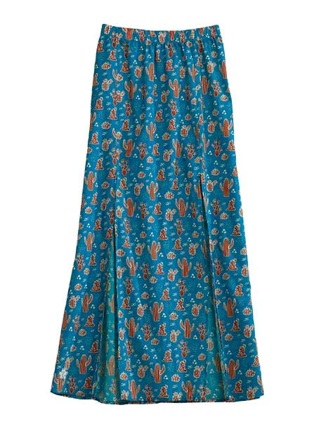 Tin Haul 00331 Cacti Print (Blue) - Women's Maxi Skirt Blue