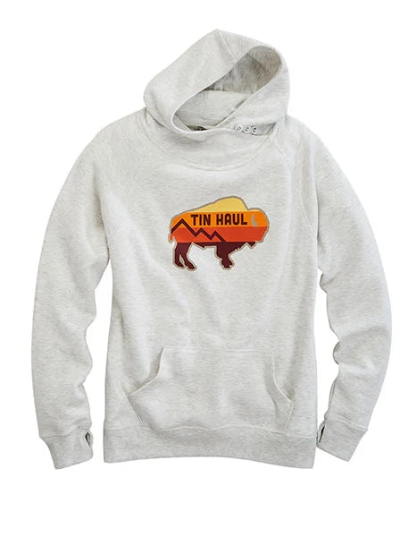 Tin Haul Retro Bison (White) - Women's Hoodie Sweatshirt White