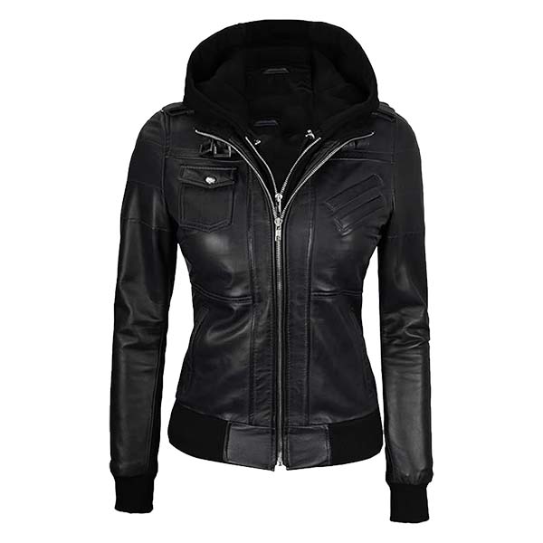 Women's Retro Flyer Original Leather Bomber Jacket Black