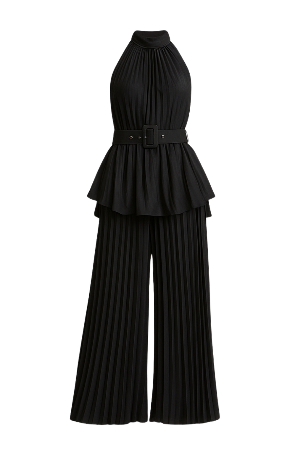 Midnight in Monaco Chiffon Pleated Pant Set Black